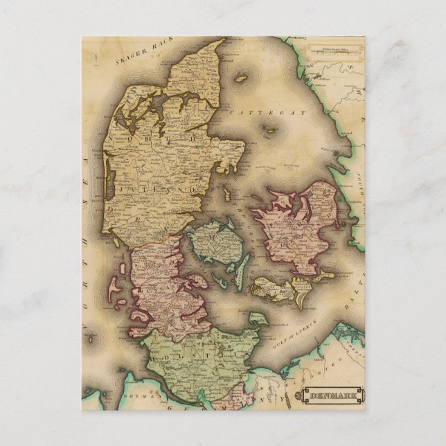 Vintage Karte Dänemarks (1831) (Vorderseite)