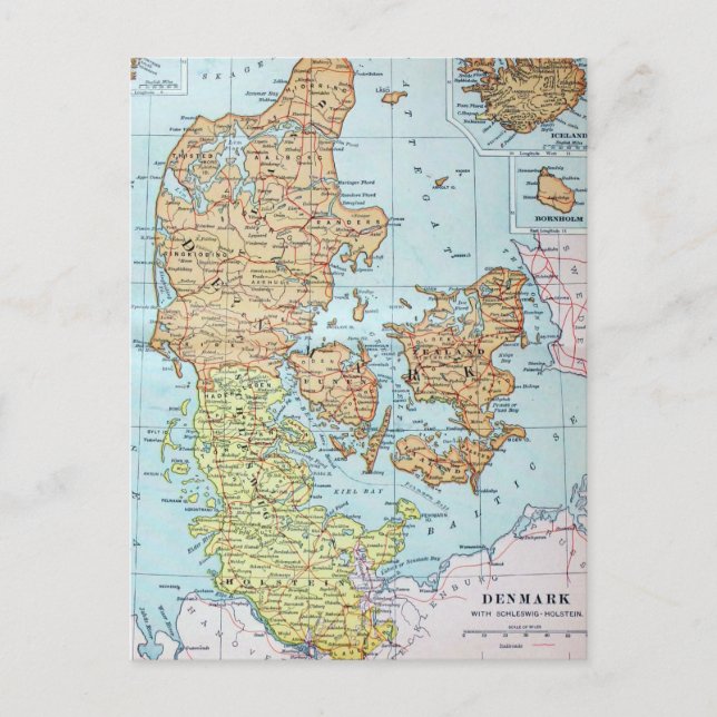 Vintage Karte Dänemarks (1905) (Vorderseite)