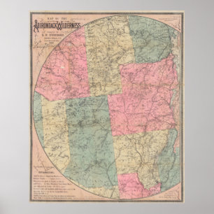 Vintage Karte der Adirondack Berge (1883) Poster