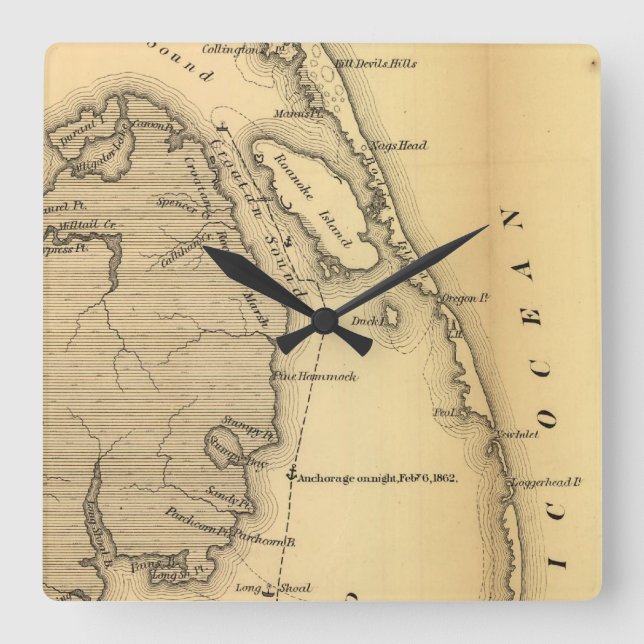 Vintage Karte der Außenbanken (1862) Quadratische Wanduhr (Vorderseite)