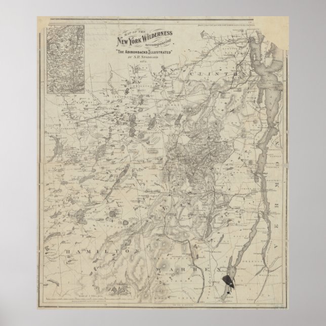 Vintage Karte der Berge von Adirondack (1874) Poster (Vorne)