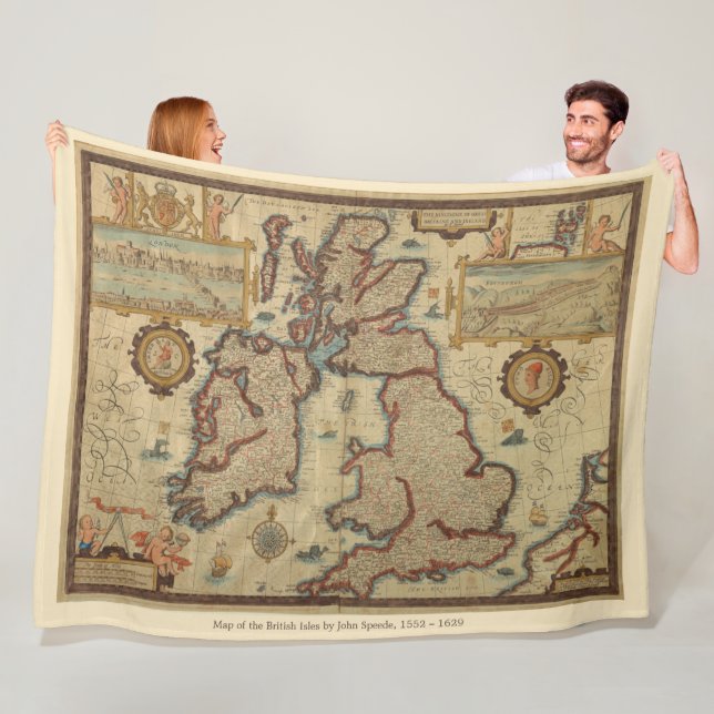 Vintage Karte der Britischen Inseln, 1552 - 1629 Fleecedecke (Beispiel)