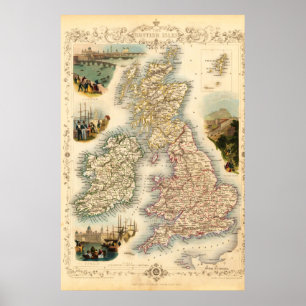 Vintage-Karte der Britischen Inseln - 1850er Jahre Poster