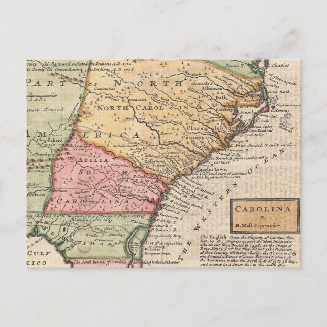Vintage Karte der Carolinas (1746) (Vorderseite)