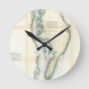 Vintage Karte der Chesapeake Bay Runde Wanduhr