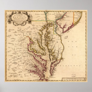 Vintage Karte der Chesapeake-Bucht (1719) Poster