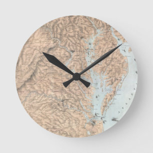 Vintage Karte der Chesapeake-Bucht (1861) Runde Wanduhr