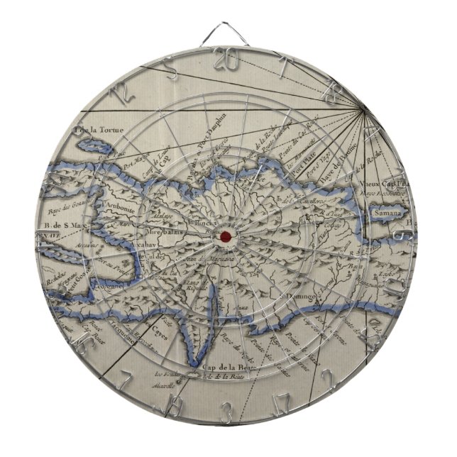 Vintage Karte der Dominikanischen Republik (1750) Dartscheibe (vorne)