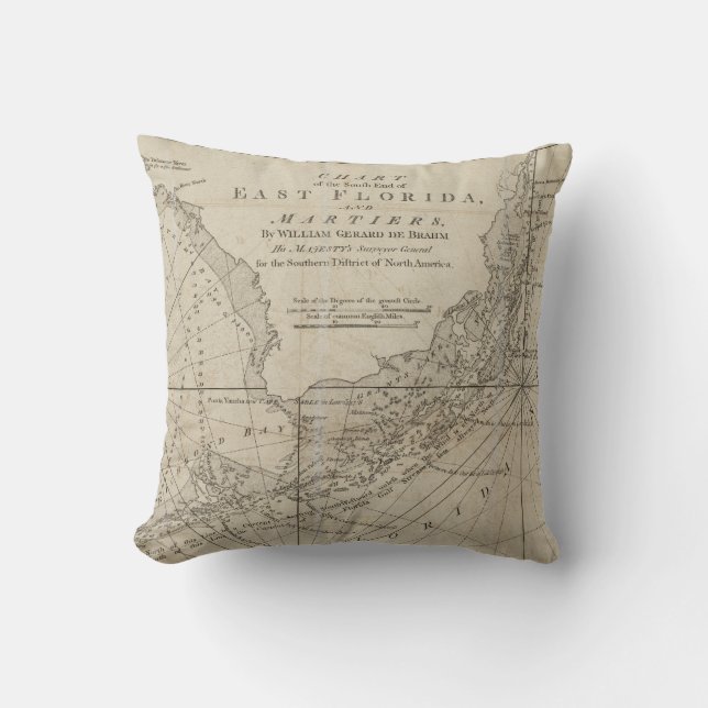 Vintage Karte der Florida-Schlüssel (1771) Kissen (Vorderseite)