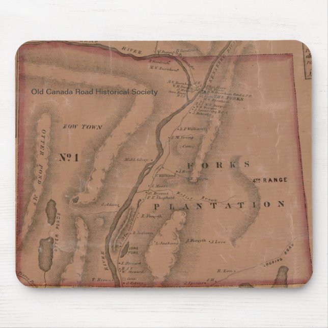 Vintage Karte der Gabeln, Maine - Mouspad Mousepad (Vorne)