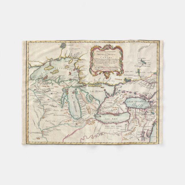 Vintage Karte der Great Lakes (1755) Fleecedecke (Vorderseite (Horizontal))