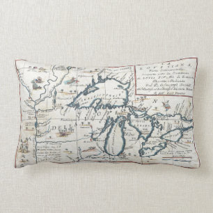 Vintage Karte der Great Lakes, 17. Jahrhundert Lendenkissen