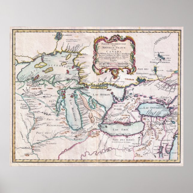 Vintage Karte der Großen Seen Poster (Vorne)