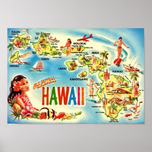Vintage-Karte der hawaiianischen Inseln Poster