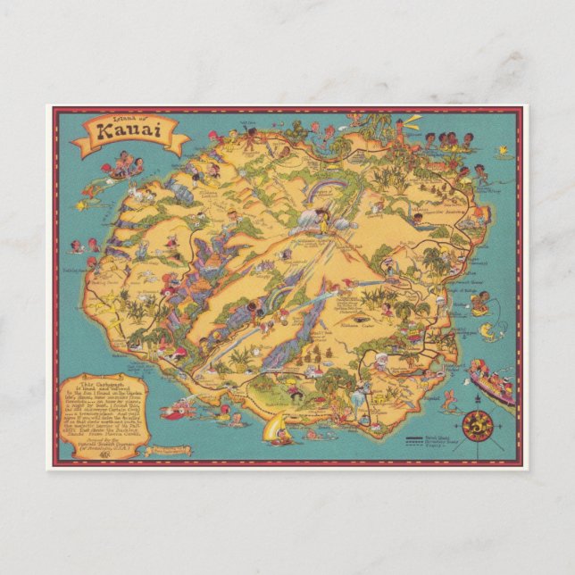 Vintage Karte der Insel Kauai (Vorderseite)