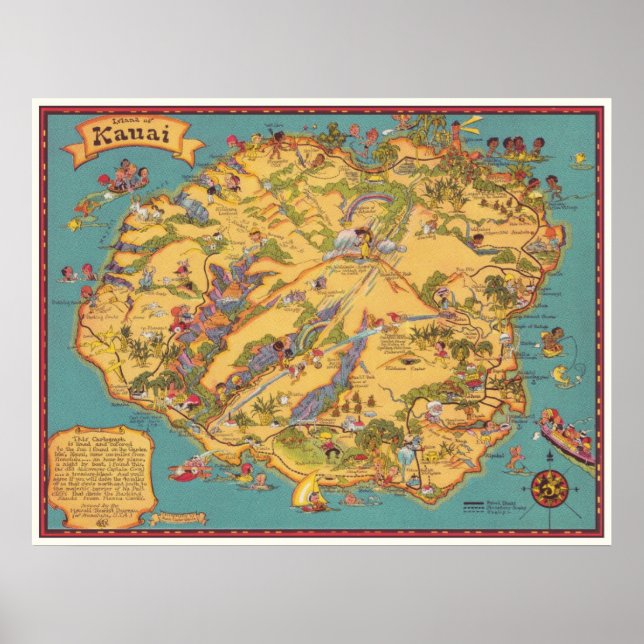Vintage Karte der Insel Kauai Poster (Vorne)