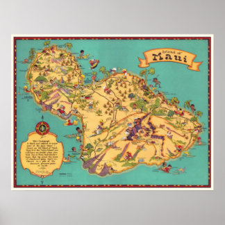 Vintage Karte der Insel Maui Poster