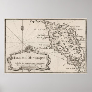 Vintage Karte der Insel Menorca (1764) Poster