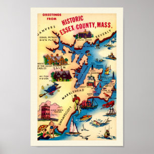 Vintage-Karte der Küste von Massachusetts Poster