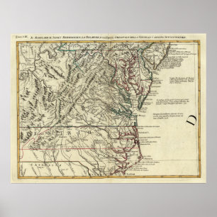 Vintage Karte der mittleren atlantischen Staaten Poster