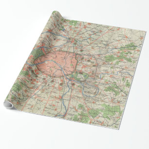 Vintage Karte der Nähe Paris Frankreich (1870) Geschenkpapier