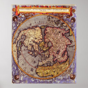 Vintage Karte der Nordhemisphäre der Welt Poster