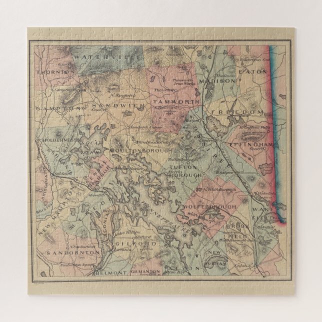 Vintage Karte der Region NH Lakes (1890) Puzzle (Vertikal)
