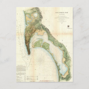 Vintage-Karte der San Diego Bay (1857) Postkarte