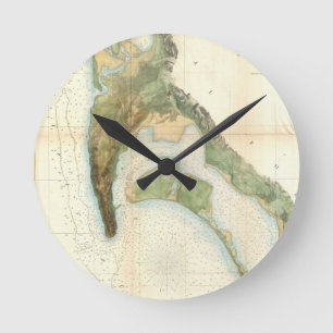 Vintage-Karte der San Diego Bay (1857) Runde Wanduhr