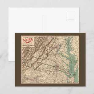 Vintage-Karte der Schlachtfelder des Bürgerkriegs Postkarte