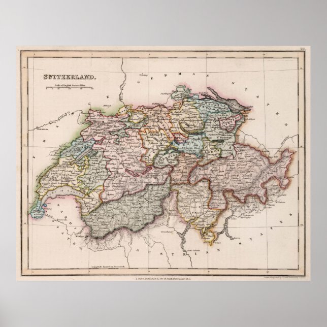 Vintage Karte der Schweiz (1832) Poster (Vorne)