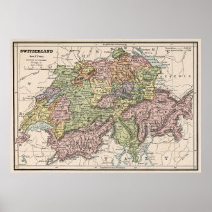 Vintage Karte der Schweiz (1882) Poster