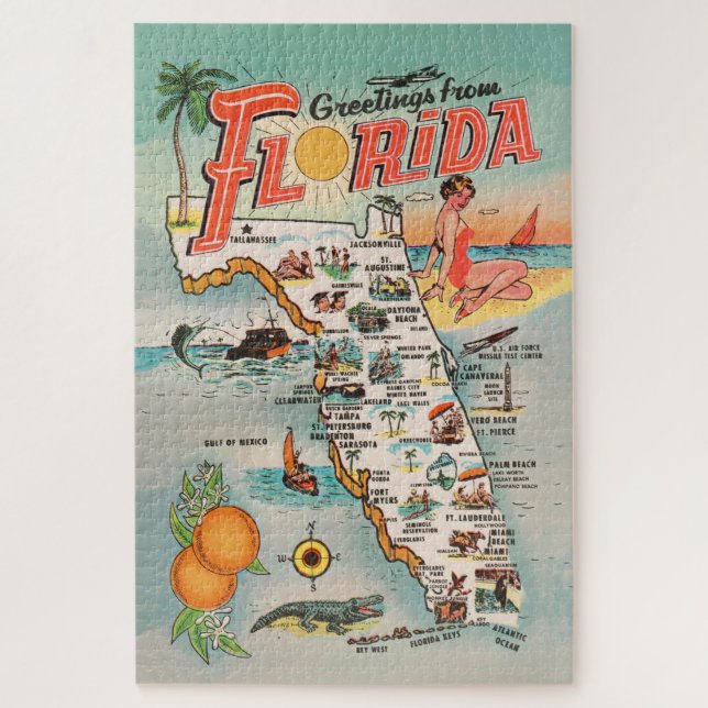Vintage Karte der Sehenswürdigkeiten Florida Puzzle (Vertikal)