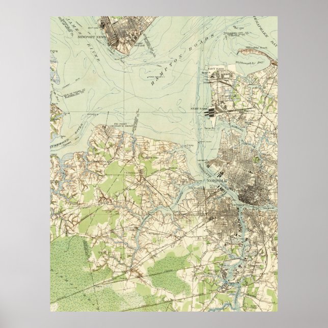 Vintage Karte der Straßen von Hampton (1918) Poster (Vorne)