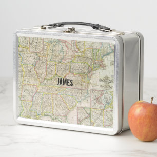 Vintage Karte der US-Kanalstrecken mit Namen Metall Lunch Box