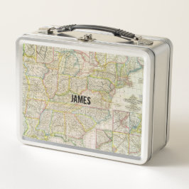 Vintage Karte der US-Kanalstrecken mit Namen Metall Lunch Box