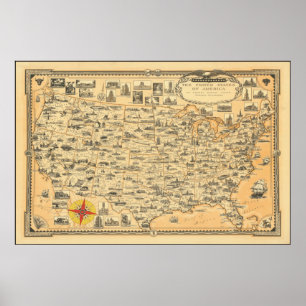 Vintage Karte der USA USA Poster
