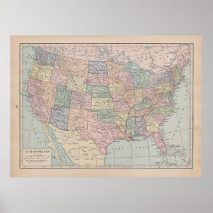 Vintage Karte der Vereinigten Staaten Poster