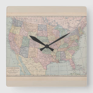 Vintage-Karte der Vereinigten Staaten von Amerika Quadratische Wanduhr
