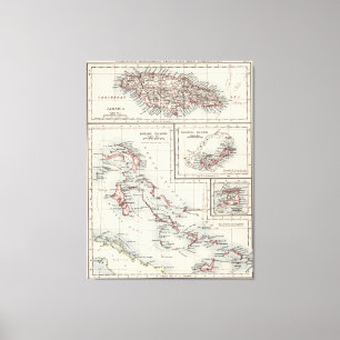 Vintage Karte der verschiedenen karibischen Inseln Leinwanddruck