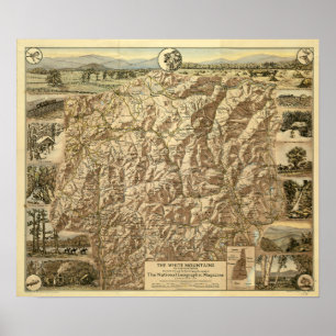 Vintage Karte der weißen Berge New Hampshire Poster