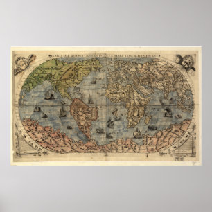 Vintage Karte der Welt (1565) Poster
