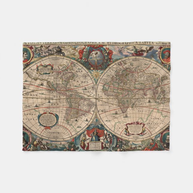 Vintage Karte der Welt (1641) Fleecedecke (Vorderseite (Horizontal))