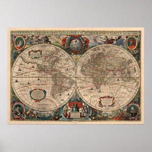 Vintage Karte der Welt (1641) Poster