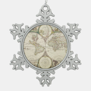 Vintage Karte der Welt (1680) Schneeflocken Zinn-Ornament