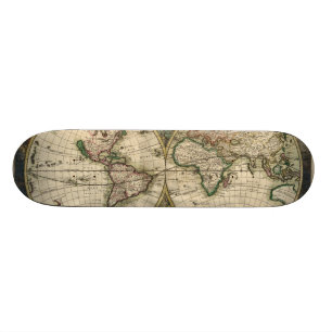 Vintage Karte der Welt (1689) Skateboard