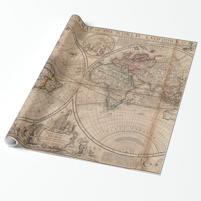 Vintage Karte der Welt (1709) Geschenkpapier (Ungerollt)