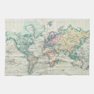 Vintage Karte der Welt (1801) Handtuch