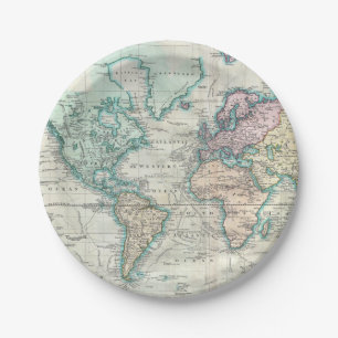Vintage Karte der Welt (1801) Pappteller