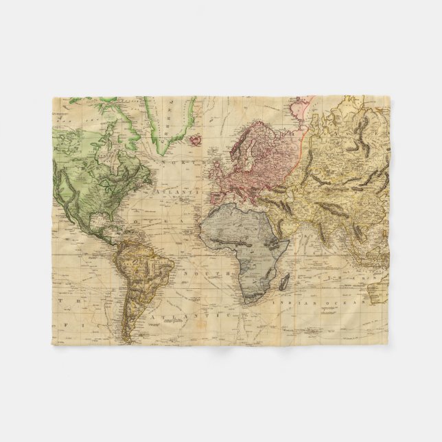 Vintage Karte der Welt (1831) Fleecedecke (Vorderseite (Horizontal))